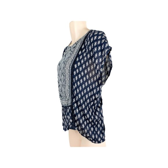 Womens Lucky Brand Sz L Dark Navy Blue & White Sleeveless Multipattern Top - Picture 4 of 7